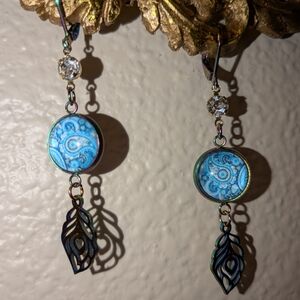 Iridescent Blue Paisley Drop Earrings